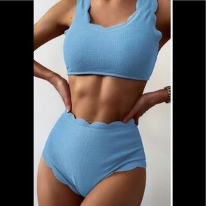 ZAFUL | MEDIUM | HIGH WAISTED SCALLOPED BIKINI POWDER BLUE